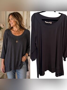 Soft Surroundings Black Modal Tunic Blouse 1X | 3/4 Sleeve Relaxed Shabby Chic
